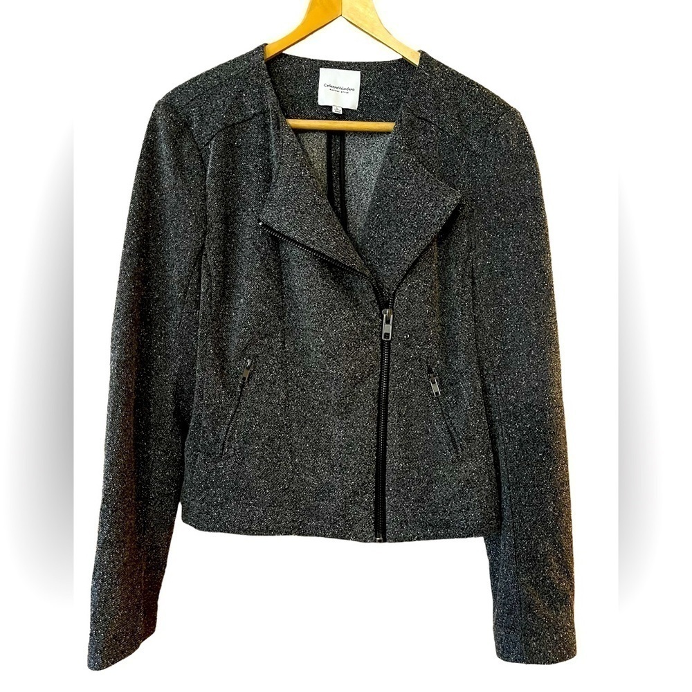 Catherine Malandrino Charcoal Gray Asymmetrical Zip Soft Shell Moto Jacket